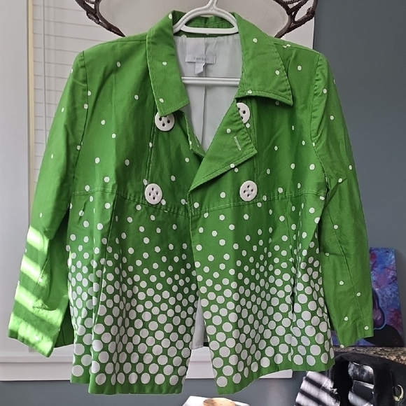 dressbarn Jackets & Blazers - dressbarn Green and White Polka Dot Pea Coat